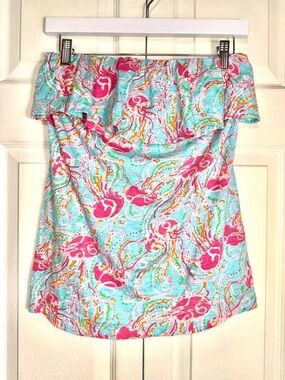 Lilly Pulitzer Wiley Strapless Tube Top Jellies Be Jammin Pink Blue Size L
